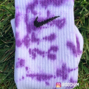 Lakers Purple Tye Dye Collection (purple) Hand Dyed Nike Crew Socks. Gift ideas, gift set, custom, Holidays , Birthday, Summer, valentines