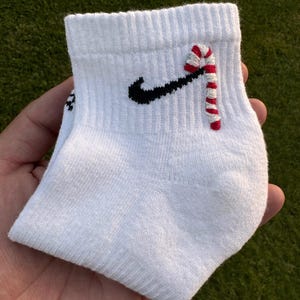 Ankle &quot;candy Cane&quot; Nike Ankle Socks by Sockem, christmas Day, Gift, Love, Roses, ankle socks, Nike Crew, Sneakers, Custom, Birthday, Summer