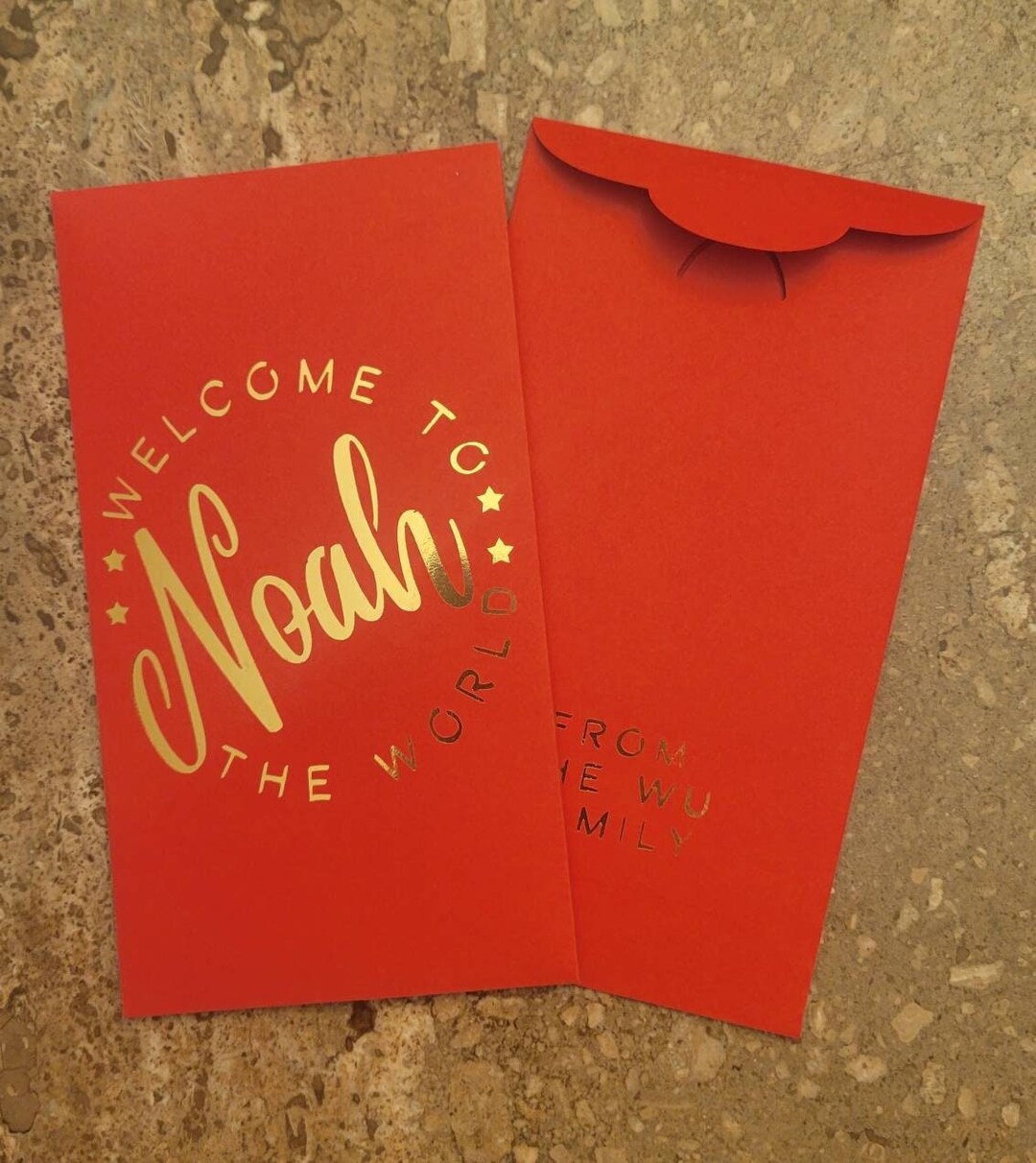 Long Custom Personalized Stencil Red Envelope Baby, Happy