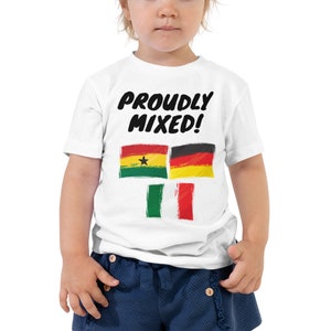 T-shirt à manches courtes personnalisable pour tout-petit fièrement mélangé | Chemises drapeau pour enfants | de nationalité personnalisée | Enfants | Tout-petits | Tee-shirt