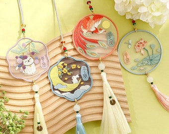 Chinese Embroidery Kit, Cute Cat Rabbit Mesh Embroidery Kit For Beginner, Amulet Pendant Charm Embroidery Kit Gifts, DIY Animal Kit