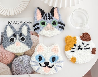 Punch Needle Coaster Kit, DIY Cute Cate Handcraft Coaster Kit, Coaster Punch Needle Starter Kits, DIY Mug Coaster Kit, Christmas Gifts