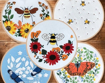 Bee Embroidery Kit, Embroidery Flower Bee Kit For Beiginner, DIY Flower Embroidered Kit Gift, Handcraft Needlework Embroidery Kit