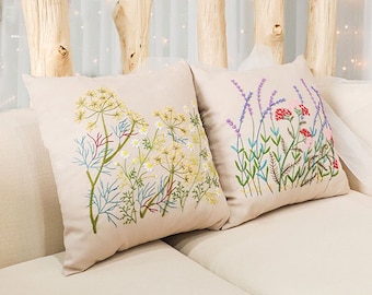 Embroidered Pillow Case Kit, Floral Beginner Embroidery Cushion Kit, DIY Craft Kit Gift, Embroidery Cross Stitch Kit for Home Decor