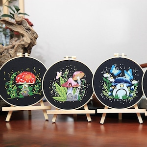 Mushroom Embroidery Kit, Colorful Mushroom Plant Embroidered Kit For Beginner, DIY Handcraft Needlework Embroidery Gifts