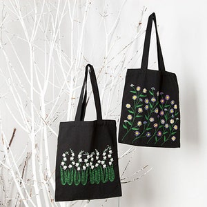 Stickerei Tote Bag Kit, DIY Blume bestickt Canvas Bag Kit, moderne Tasche Handstickerei Kit, DIY Schulter Canvas Handtasche Kit Geschenke
