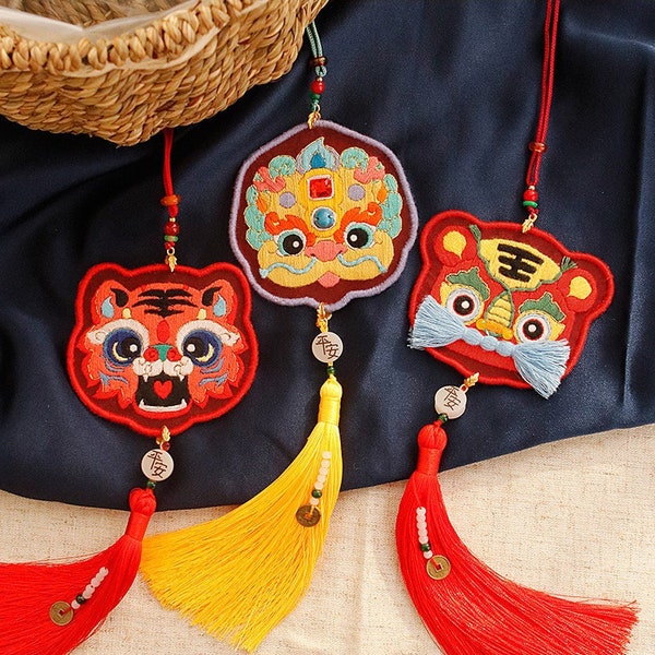 Kit de broderie chinoise, kit de chat tigre lapin brodé pour débutant, kit d'accessoires pendentif amulette chinoise, kits de point de croix bricolage cadeaux