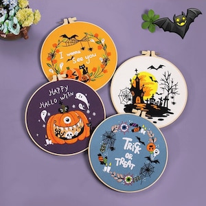 Halloween Embroidery Kit Beginner: Ghost, Pumpkin, Spider DIY Project, Gift For Friends