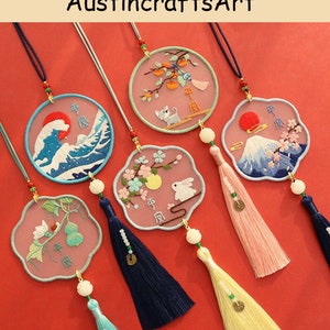 Chinese Embroidery Kit, Rabbit Cat Embroidery Kit With Hoop, Flower Embroidered Kit For Beginner, Amulet Pendant Cross Stitch Kit Gifts