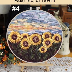 Scenery Embroidery Kit, DIY Needlework Embroidery Kit, Sunflower Sky Handcraft Needlework Gift, Landscape Kit #4