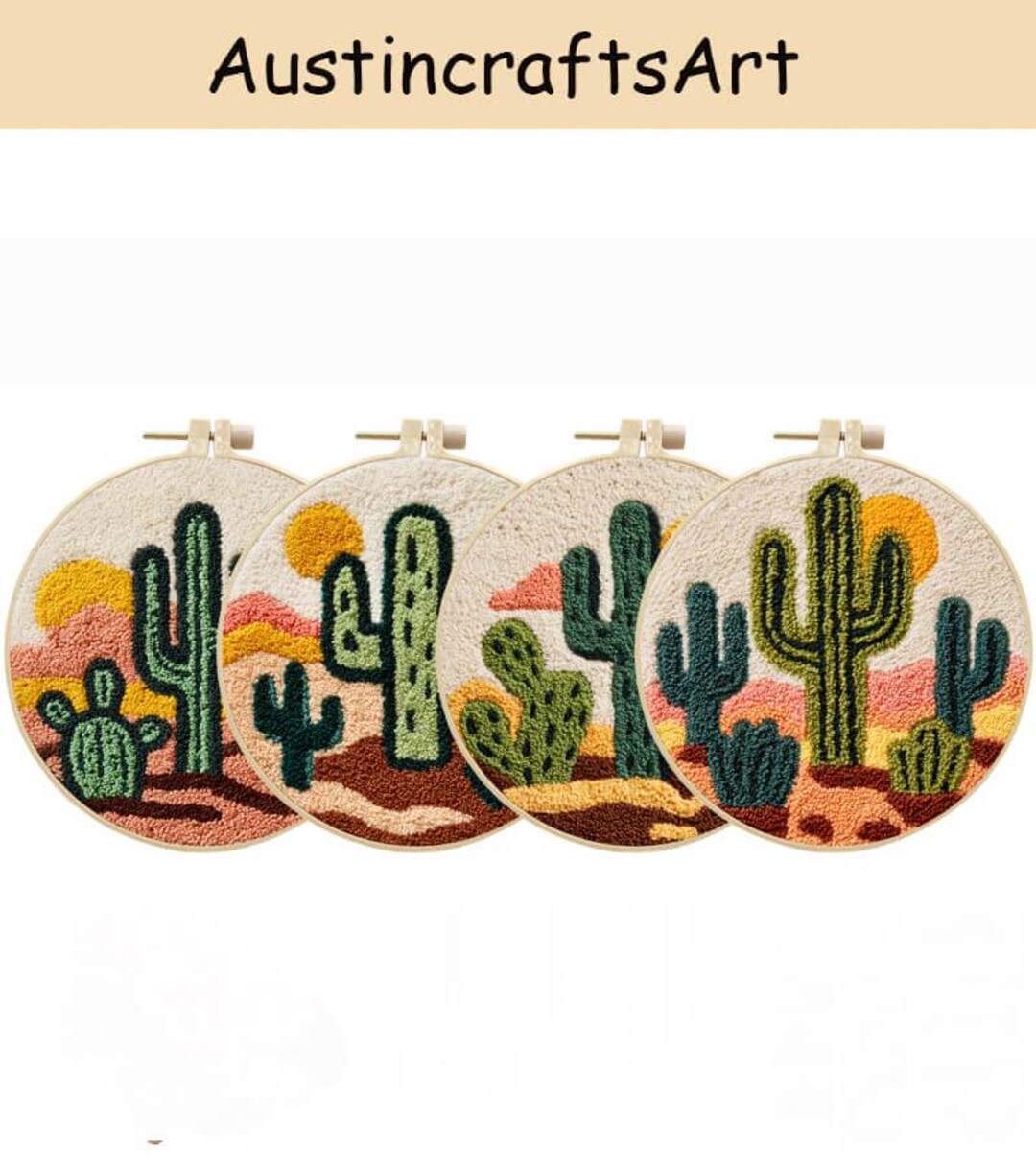 Cactus Punch Needle Kit: DIY Desert Plant Hand Needlework, Home Wall ...