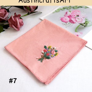 Handkerchief Embroidery Kit, Floral Napkin Embroidered Kit For Beginner, Flowers Plant Hand Embroidery Handkerchief Kit Gift, DIY Gifts #7