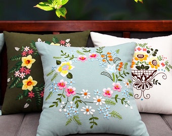 She Love Embroidery Kit Pillow Cushion Case, Flowers Embroidery Kit, Flower Cross Stitch Set