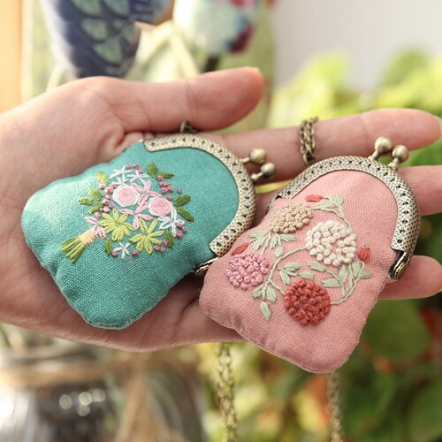 Embroidery Kiss Lock Bag Kit Hand Embroidery Flower Kit Etsy