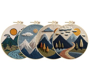 Mountain Valley Punch Needle Kit: Beginner DIY Home Decor Craft, Wall Ornament Kit Gifts
