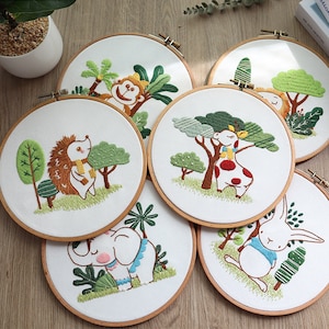 Cartoon Tier DIY Stickerei Kit für Anfänger, Tier Stickerei Kit Kreuzstich, Handstickerei Kit, Nadelspitze DIY Craft Kit