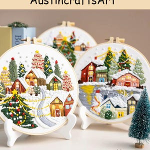Christmas Embroidery Kit: Merry Christmas House Snow Scene, DIY Holiday Decor