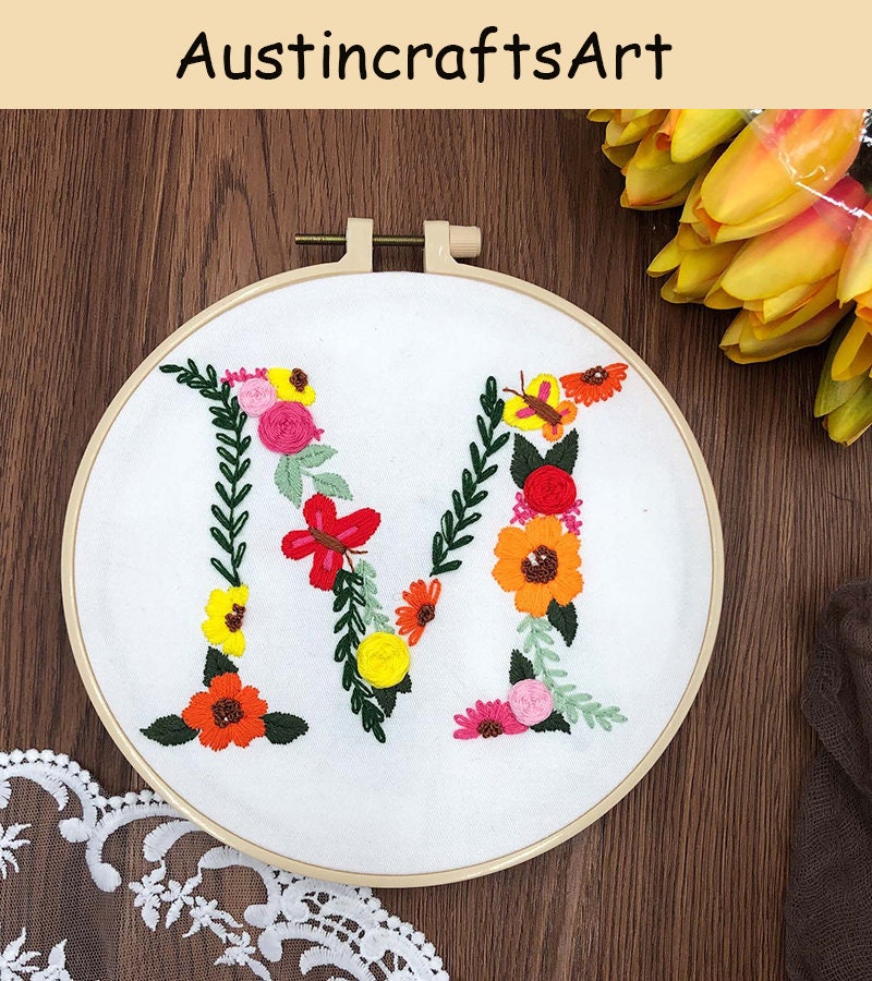 Floral Alphabet Embroidery Kit Letter Embroidery Design With Etsy