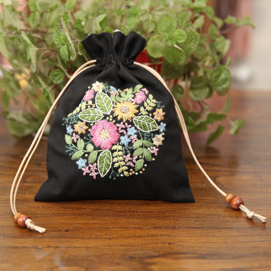Hand Embroidery Drawstring Bag Floral Beginner Embroidery - Etsy
