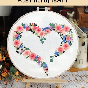 Floral Heart Embroidery Kit: Beginner DIY Needlework Project