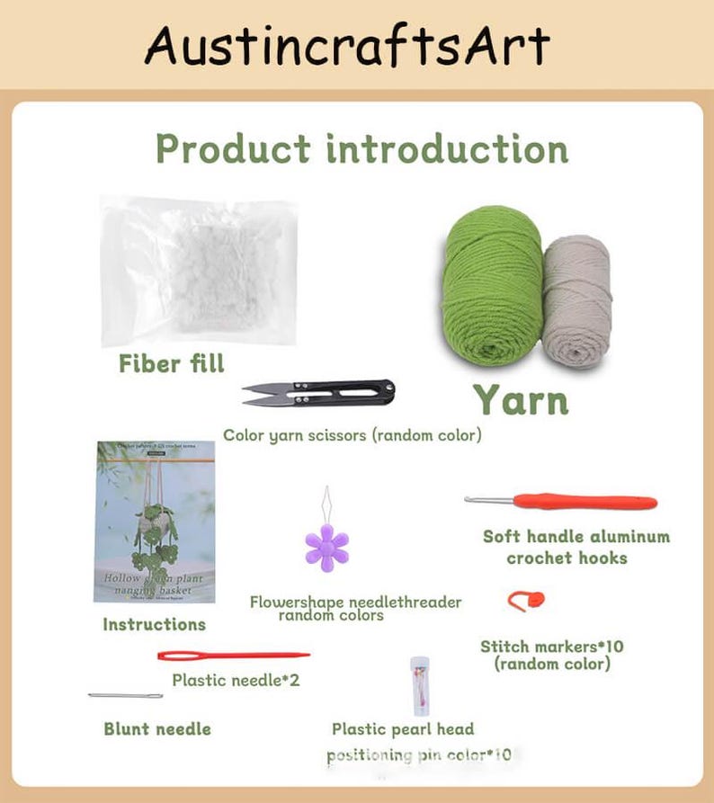 Crochet Kit for Beginners, Green Plant Hanging Basket Crochet Kit, DIY