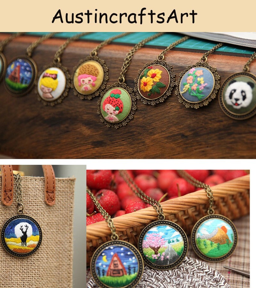 Embroidery Necklace Kit, Flower Embroidered Sweater Pendant Kit, Floral