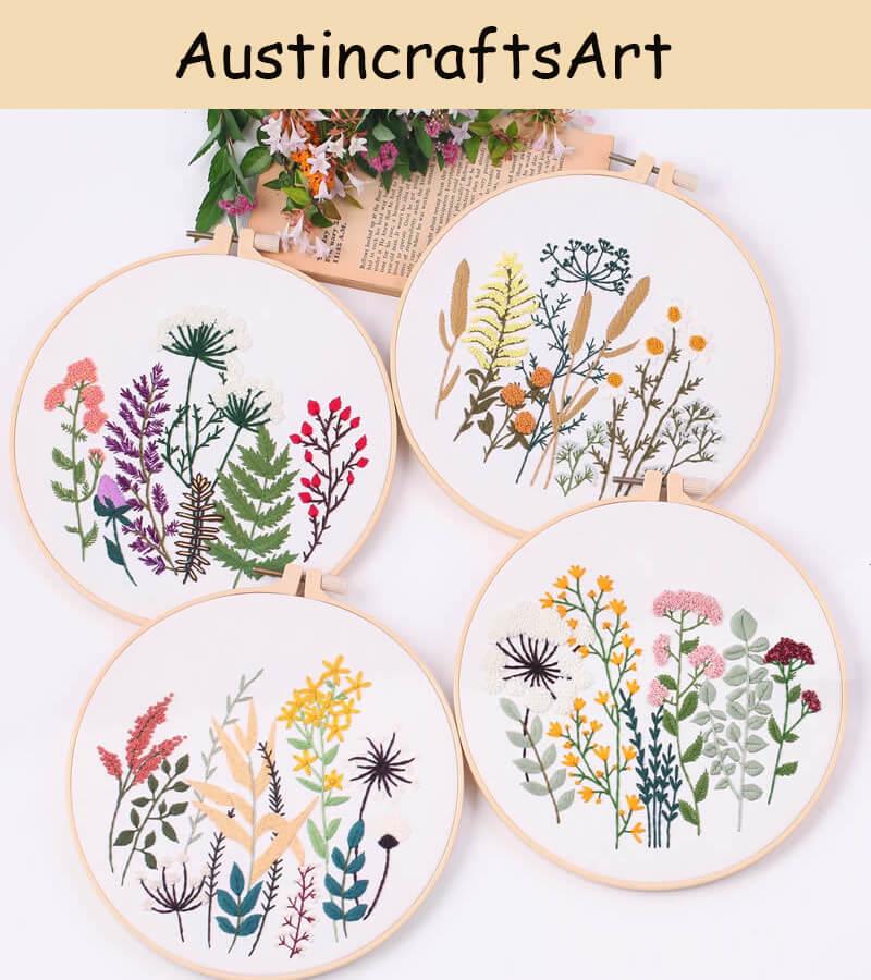 Kit de bordado de flores silvestres: bordado floral retro, bricolaje para principiantes