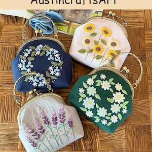 Kit de sac à broder, Kit de broderie de sac à main floral, Kit de sac à main brodé avec cadenas Kiss, Cadeaux, Kits de projets de travaux manuels de couture à la main
