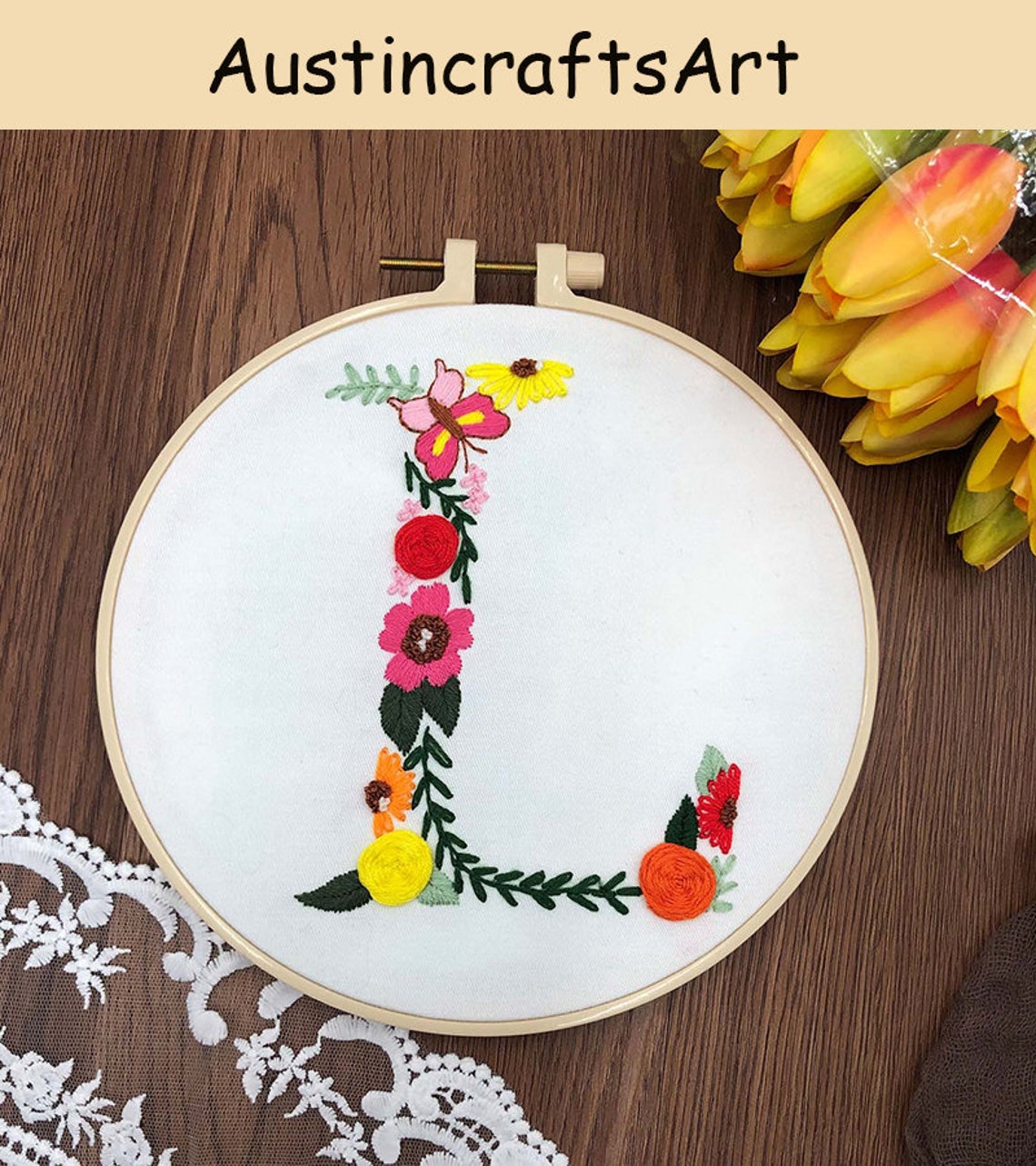 Floral Alphabet Embroidery Kit Letter Embroidery Design With Etsy
