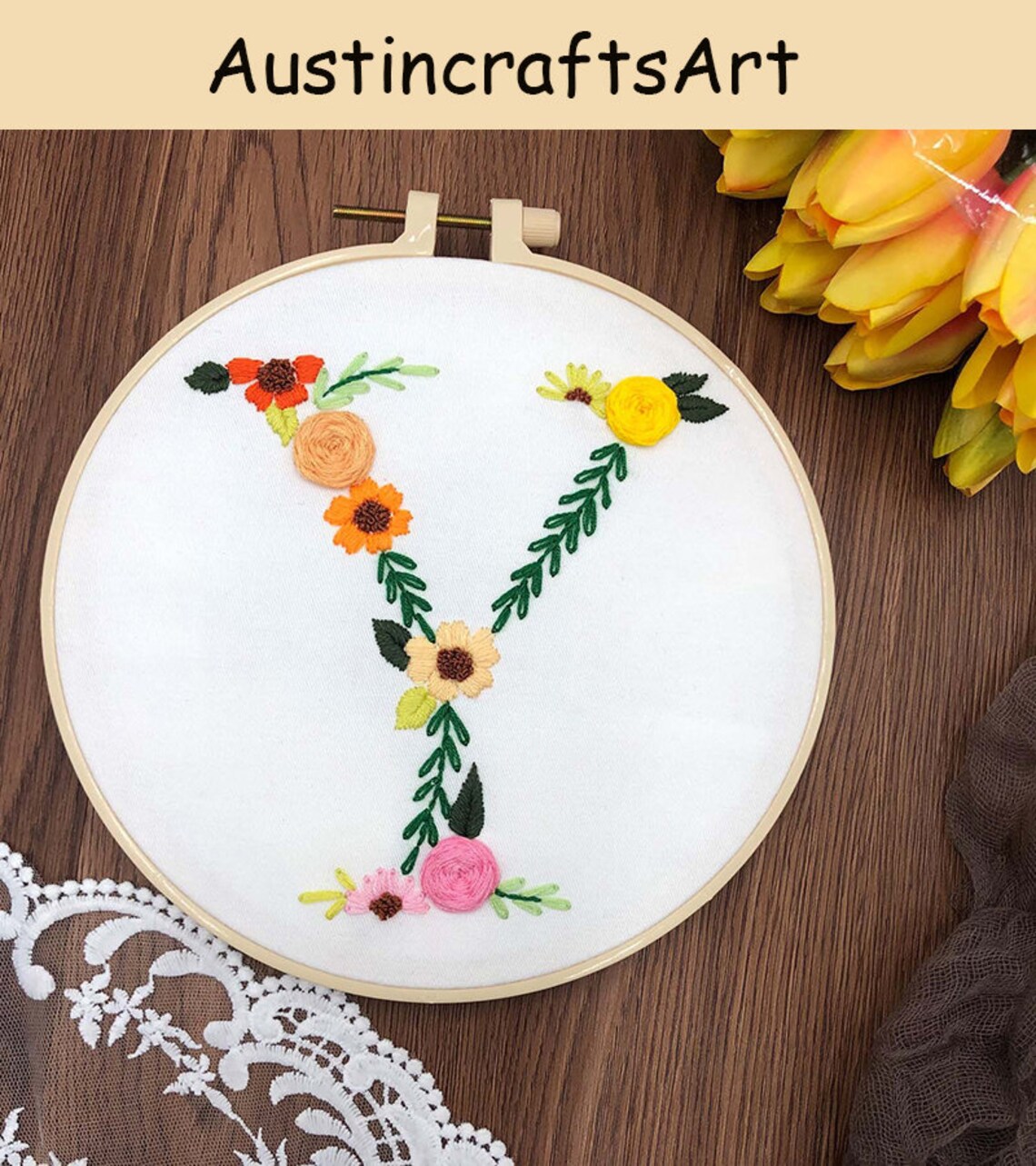 Floral Alphabet Embroidery Kit Letter Embroidery Design With Etsy