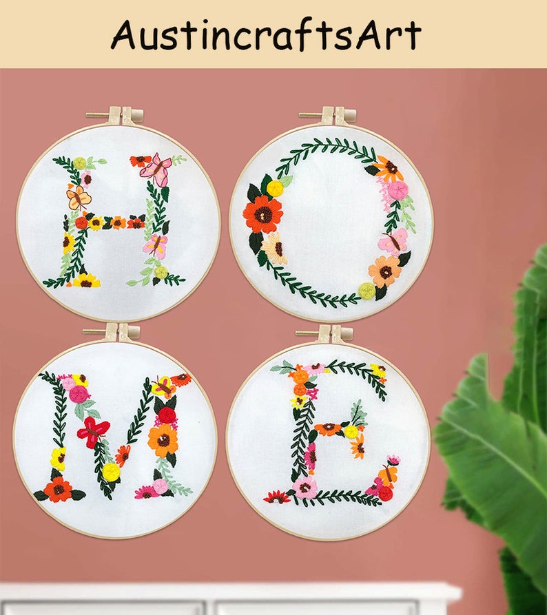 Floral Alphabet Embroidery Kit Letter Embroidery Design With Etsy