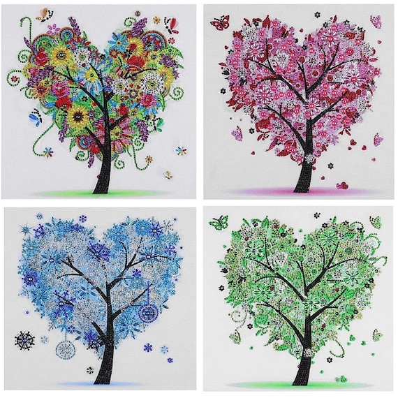 5D DIY Diamond Painting Four Seasons Tree, Love Heart Shape Tree Crystal  Diamond Painting Art Kit, Diamond Painting Crafts Home Decoration 