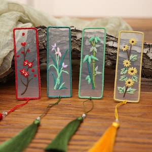 Flower Bookmark Embroidery Kit, Leaf Needlework Cross Stitch Set, Knitting Kit, Flower Pattern Embroidery Kit for Beginner