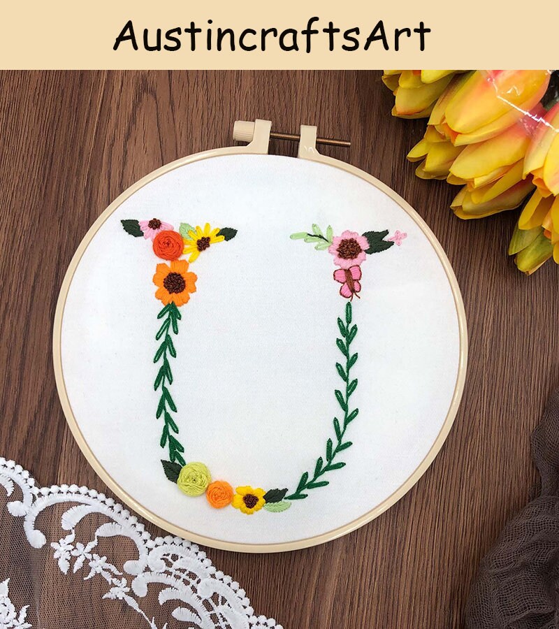 Floral Alphabet Embroidery Kit Letter Embroidery Design With Etsy