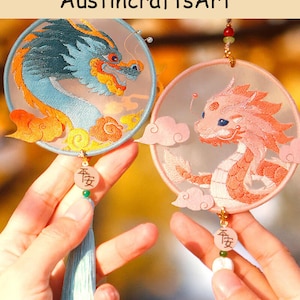 Kit da ricamo cinese, kit pendente per borsa con amuleto del drago ricamato, kit punto croce artigianale fai-da-te, kit da ricamo in stile cinese