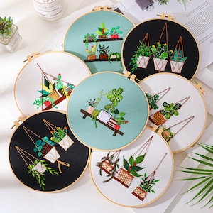 Green Plant DIY Embroidery Kit for Beginner, Modern Plant Hand Embroidery Full Kit, Plant DIY Craft Embroidery Kit