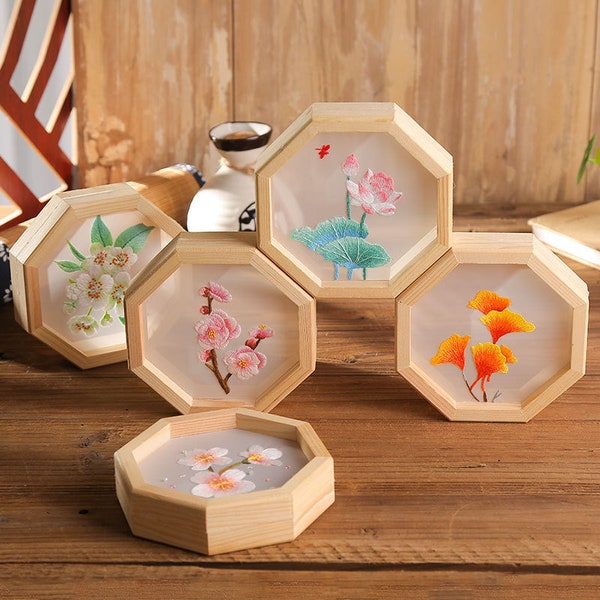 Kit de broderie bricolage de style chinois avec cadre, kit de broderie moderne motif fleur de lotus, kit de broderie florale pour débutant