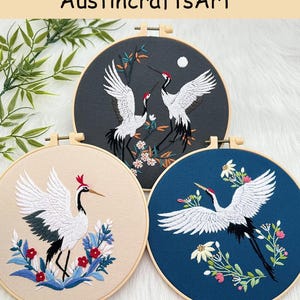 Crane Embroidery Kit, Chinese Style Flying Crane Birds Crane Flowers Embroidered Kit, DIY Beginner Hand Needlework Kit, Home Decoration Gift