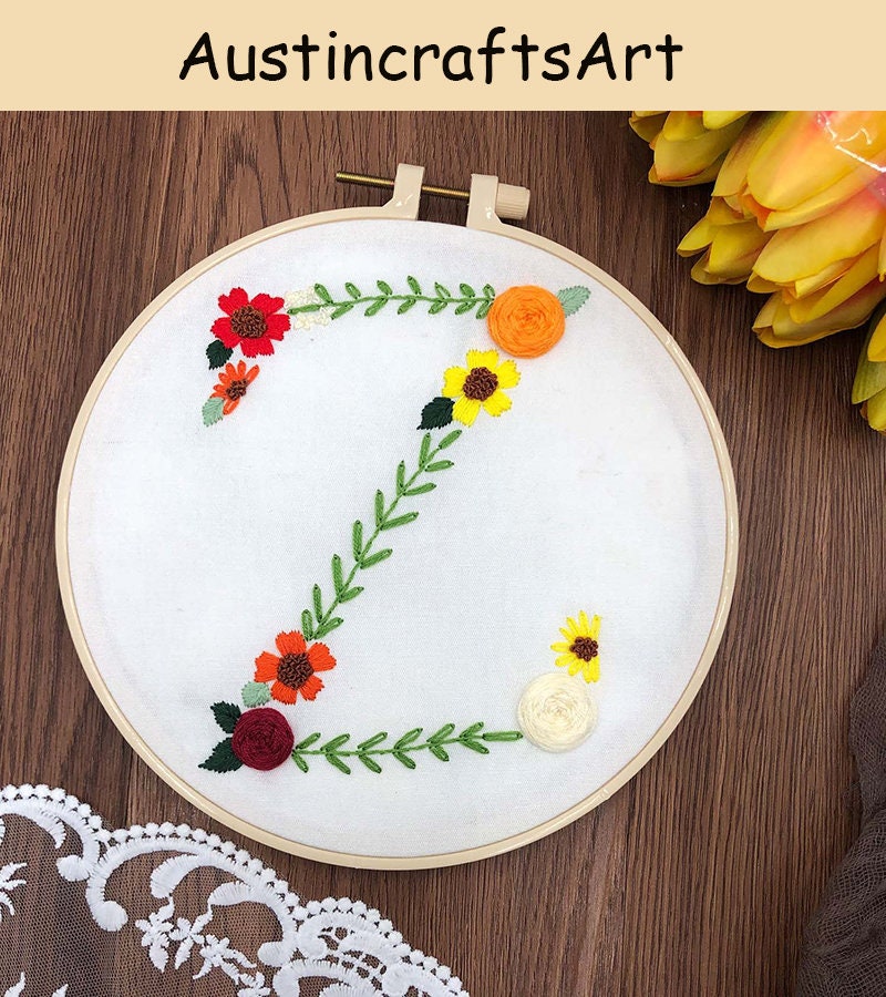 Floral Alphabet Embroidery Kit Letter Embroidery Design With Etsy