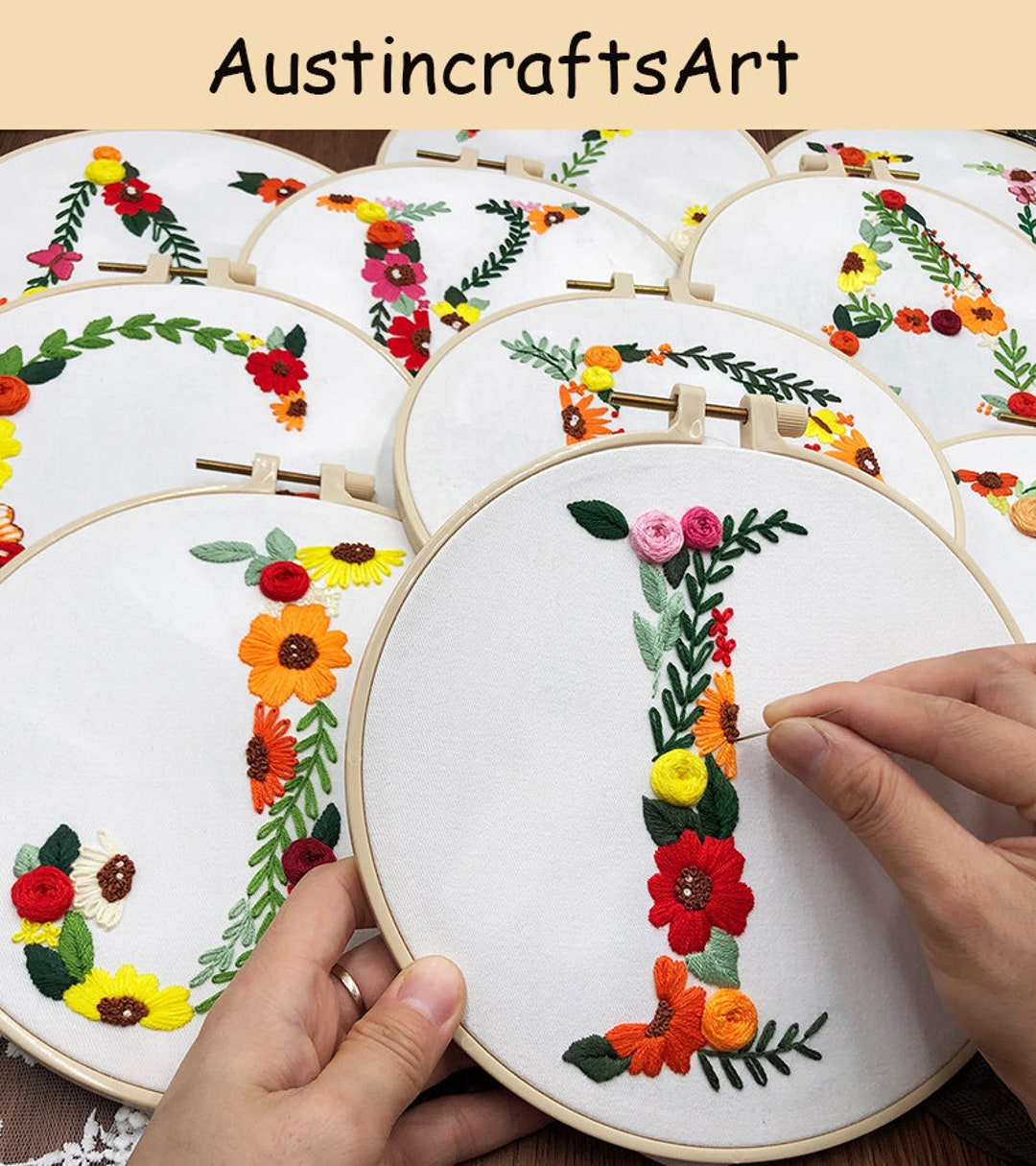 Floral Alphabet Embroidery Kit, Letter Embroidery Design With Flowers