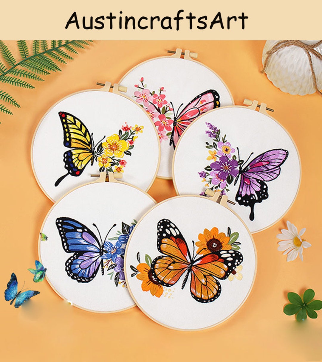 4 Set DIY Punch Needle Coaster Kits Colorful Butterfly Easy For Beginners With Adhesive Felt Hoop Punch Needle Embroidery Starter Set With