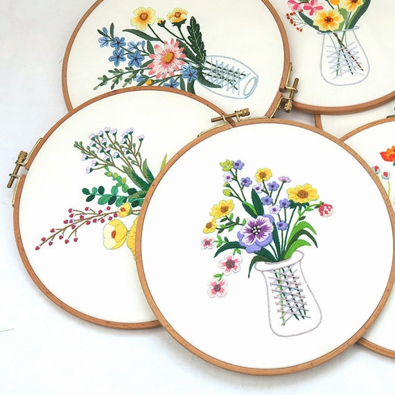 Embroidery Kit Floral Bouquet Hand Embroidery Floral Embroidery