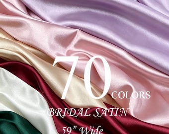 Silky Satin Fabric,Soft Shiny Fabric by the Yard,Bridal Wedding Dressmaking Sewing,70 Colors