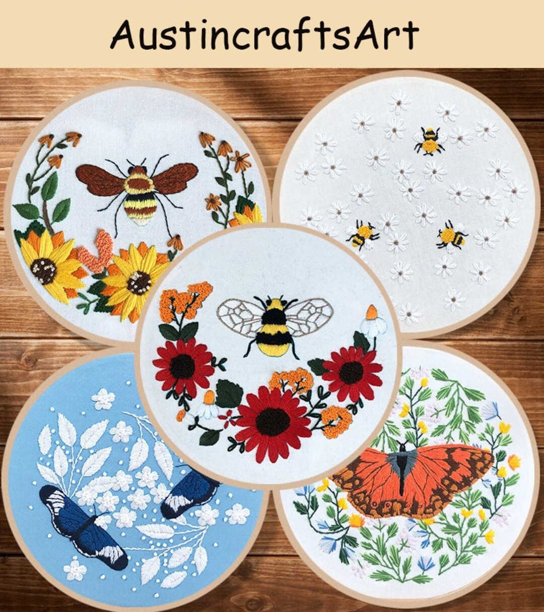 Bee Embroidery Kit, Embroidery Flower Bee Kit for Beiginner, DIY Flower