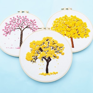 Ginkgo Tree DIY Embroidery Kit, Floral Plant Tree Embroidery Kit for Beginner, Kits DIY Embroidery Set