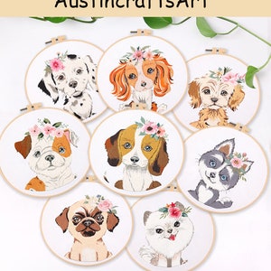 Cartoon Dog Beginner Embroidery Kit, Handmade Craft Embroidery Kit, DIY Craft Gift, Modern Embroidery Kit