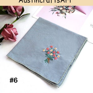 Handkerchief Embroidery Kit, Floral Napkin Embroidered Kit For Beginner, Flowers Plant Hand Embroidery Handkerchief Kit Gift, DIY Gifts #6