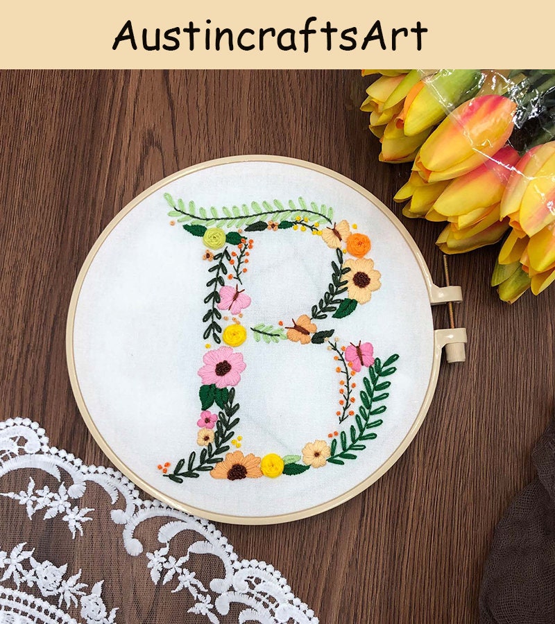Floral Alphabet Embroidery Kit Letter Embroidery Design With Etsy