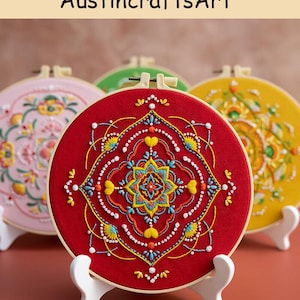 Flower Embroidery Kit, Floral Mandala Pattern Embroidered Kit, DIY Hand Needlework Projects Gifts, Home Decoration Wall Ornament Kit