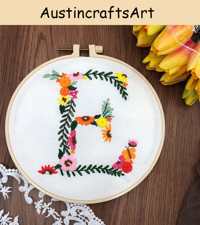 Floral Alphabet Embroidery Kit Letter Embroidery Design With Etsy